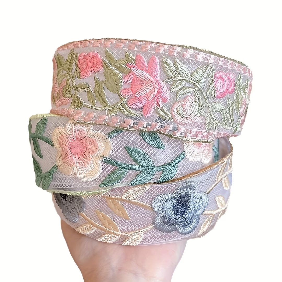 KissSteps™ Artisan Floral Embroidered Headband Set (3-Piece)